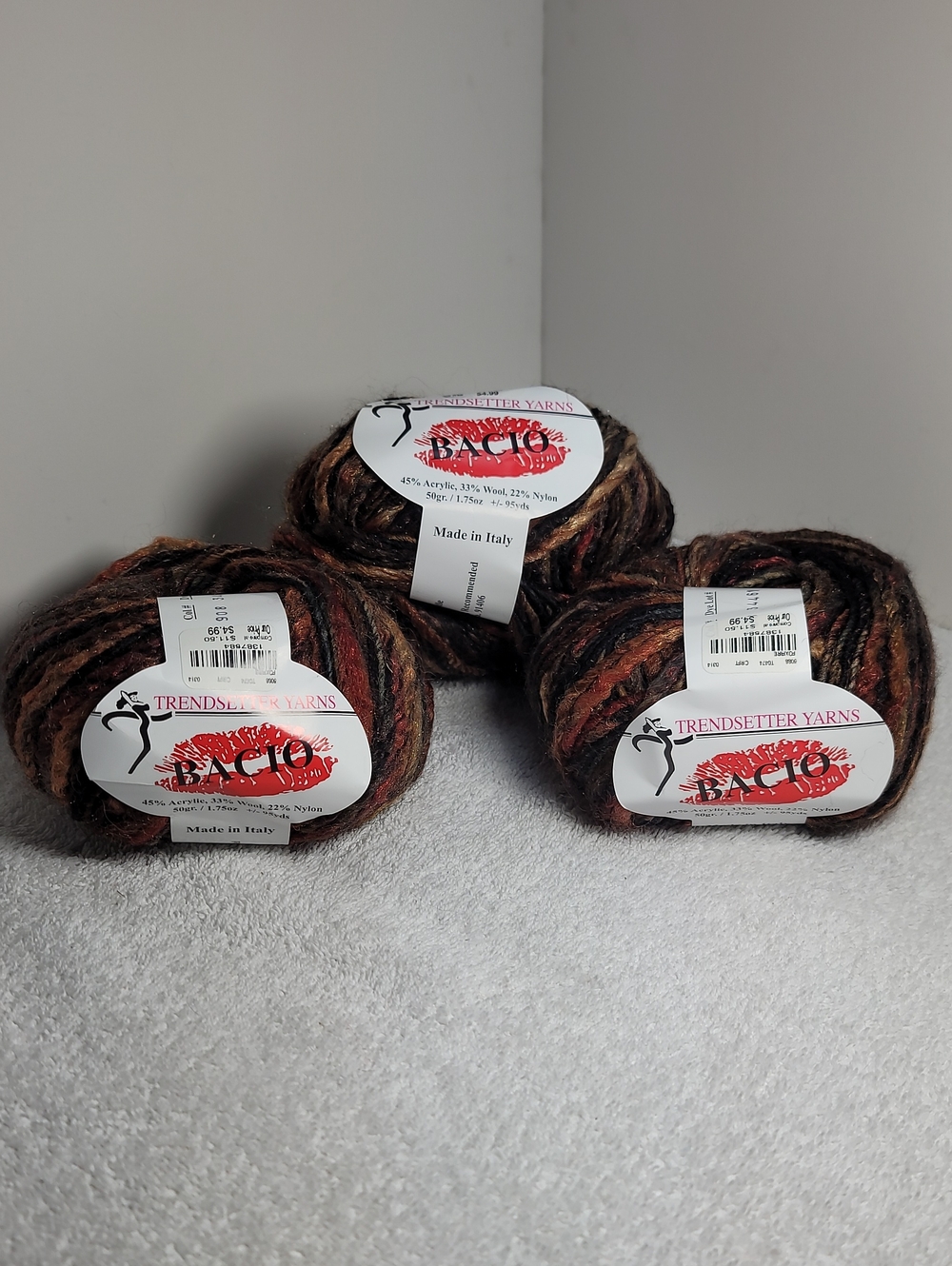 Trendsetter Yarns Bacio Multicolor Brown Knit Yarn - 3 Skeins - NWT